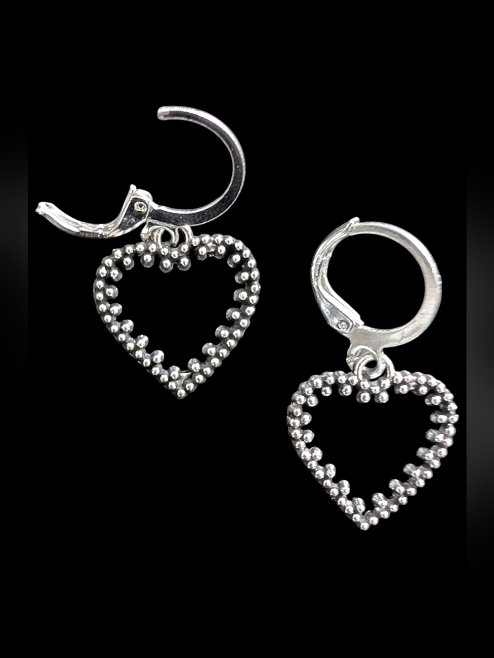 ⭐ NWT Goth Lolita Silver Dangly Hollow Hearts Hoop Drop Earrings